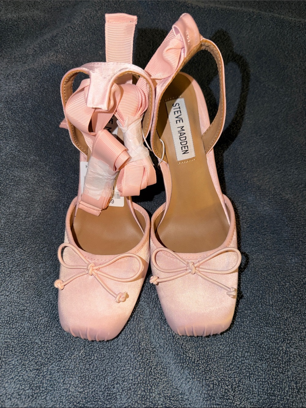 Steve Madden Pink Satin Bow-Tie Ballet Flats with Ankle Wrap